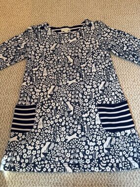 JoJo Maman Bebe Navy and White Floral Fox Print Casual Dress